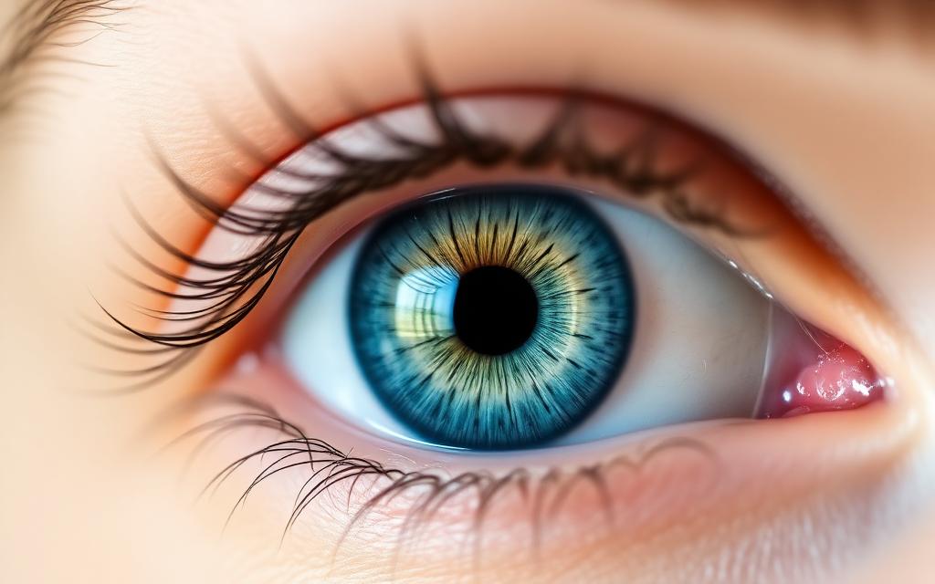 Close-up of a clear, healthy human eye