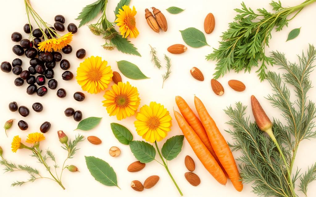 Natural ingredients including bilberries, marigold and carrots